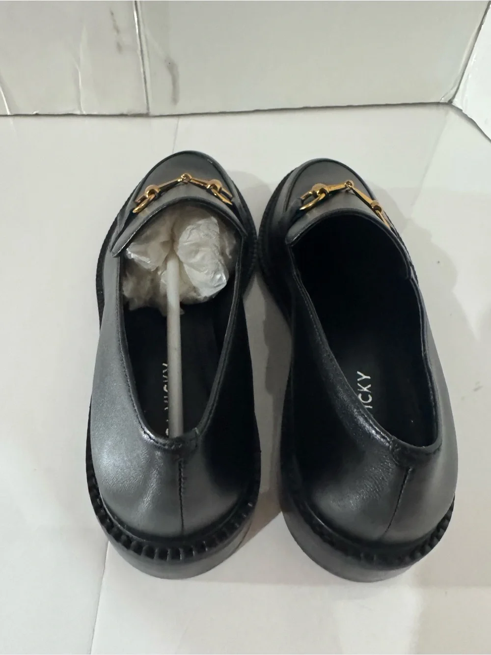 Black Leather Women's Loafers with Gold Bit Accent Size 7.5